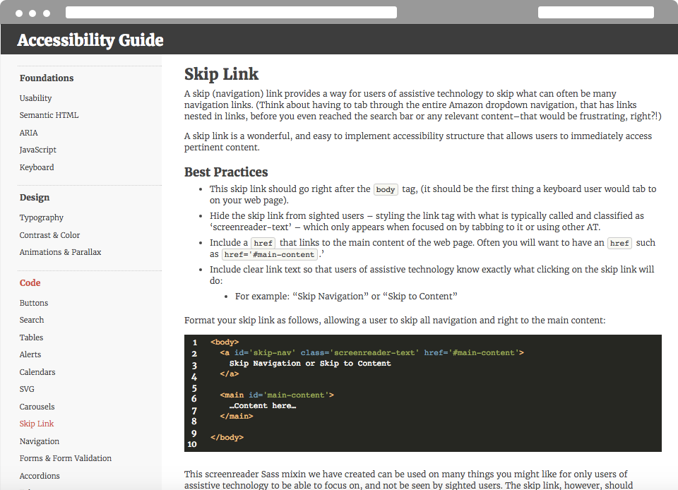 Accessibility Guidelines website browser window