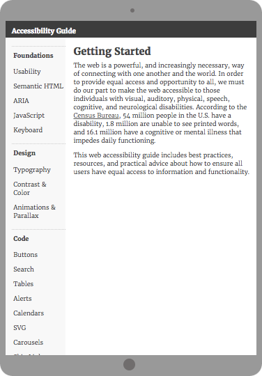 Accessibility Guidelines website on a tablet