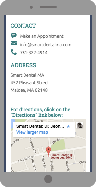 Smart dental website on a mobile phone