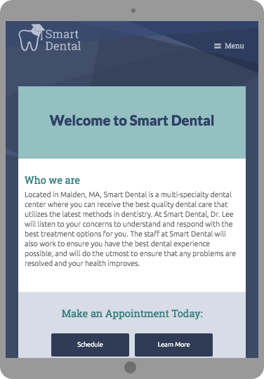 Smart dental website on a tablet