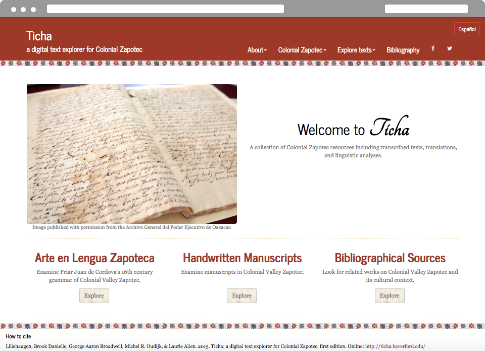 Ticha website in a browser window