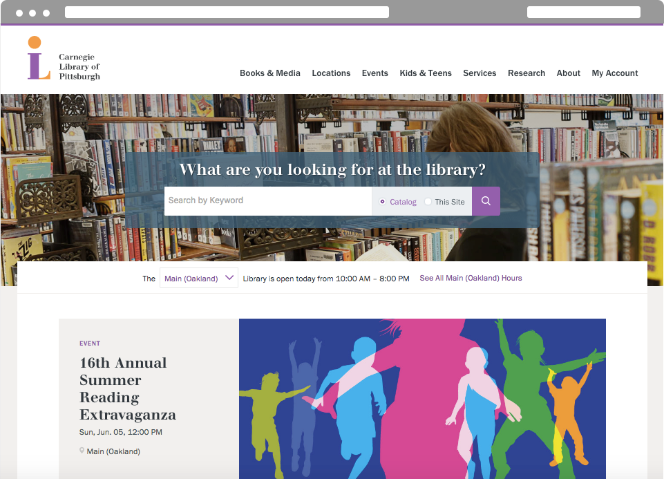 Carnegie Library website browser window