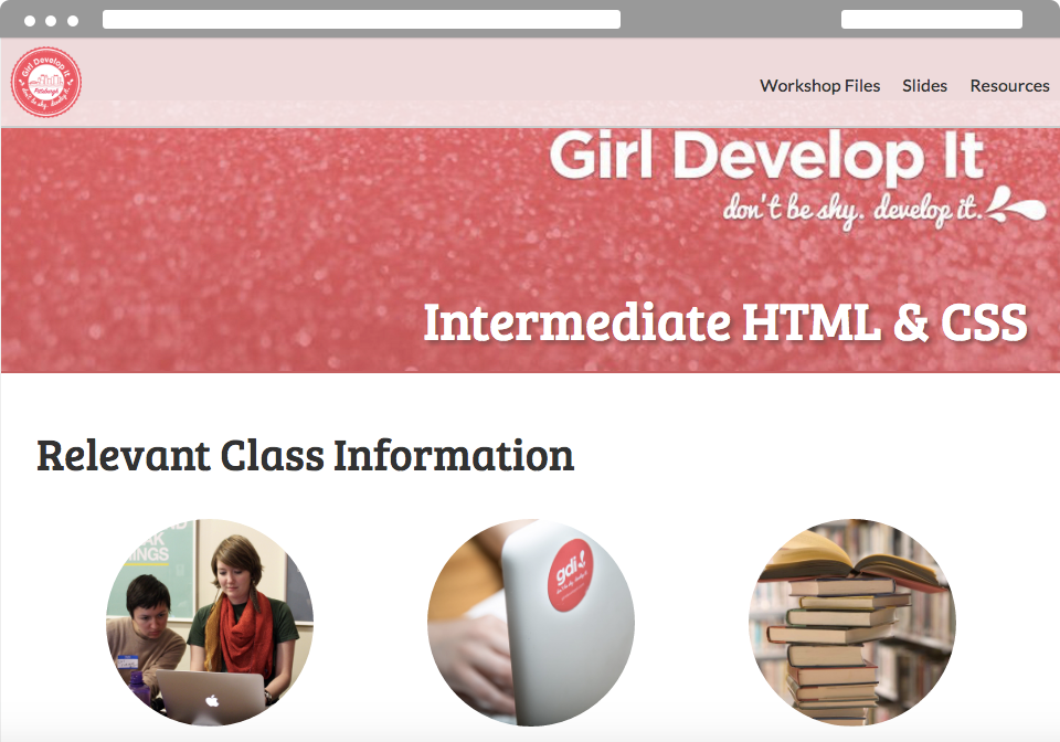 Girl Develop it class website browser window
